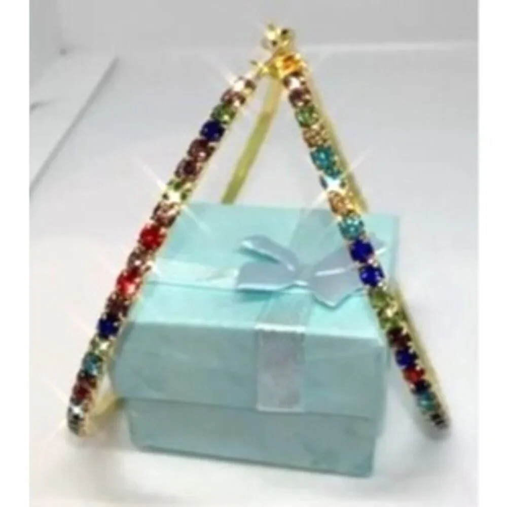 Crystal Hoop Earrings Gold Tone Multicolor Fashion Jewelry - Picture 2 of 7